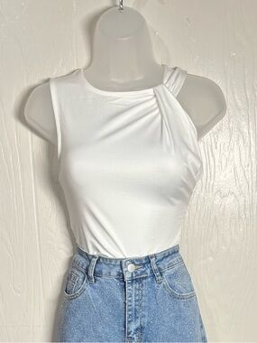 Twist-Shoulder White Camisole Tank